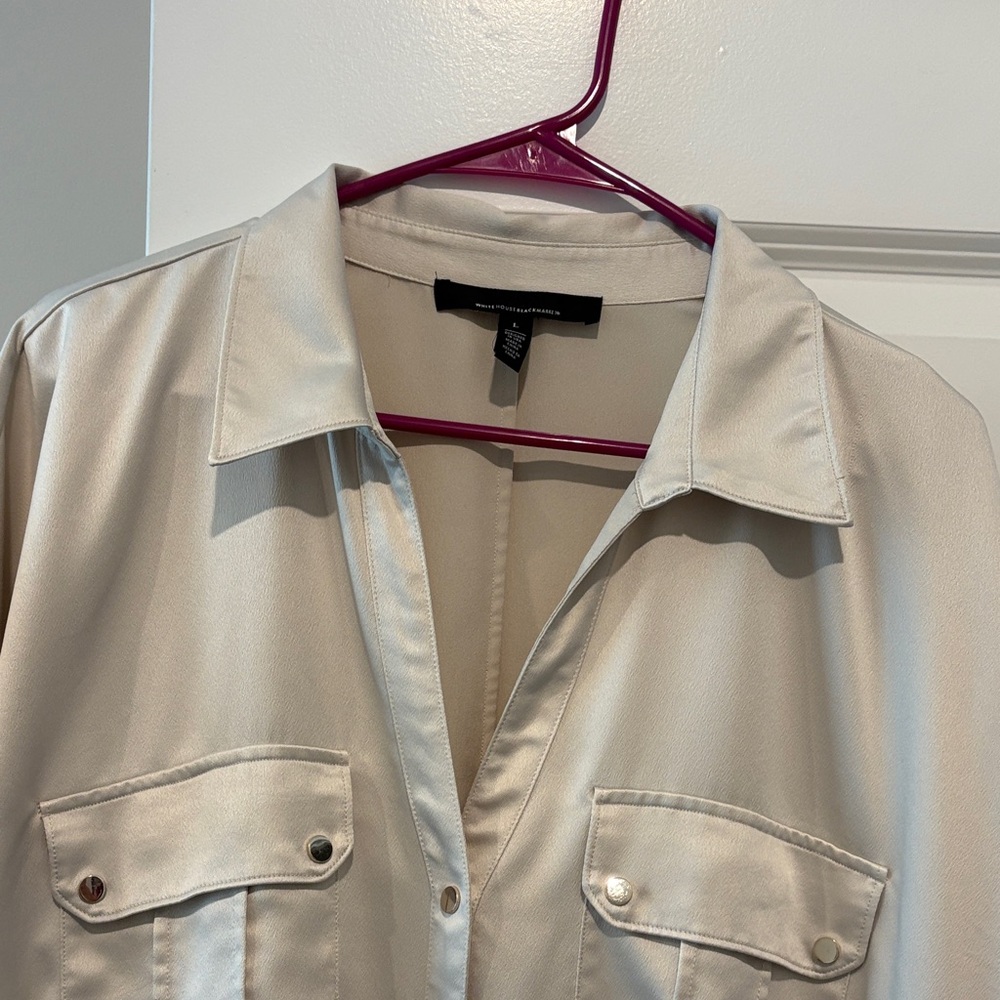 White House Black Market Beige Shirt Dress - Picture 3 of 6